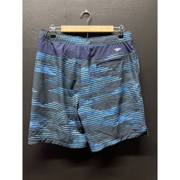 Speedo Men's Swim Trunks Shorts Sz L Blue Lined Pockets Beach Surf Bathing Suit - Picture 3 of 5